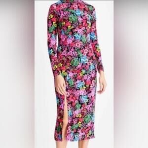 Future Collective
 Floral Long Sleeve Mock Neck Ruched Dress Kahlana 2X